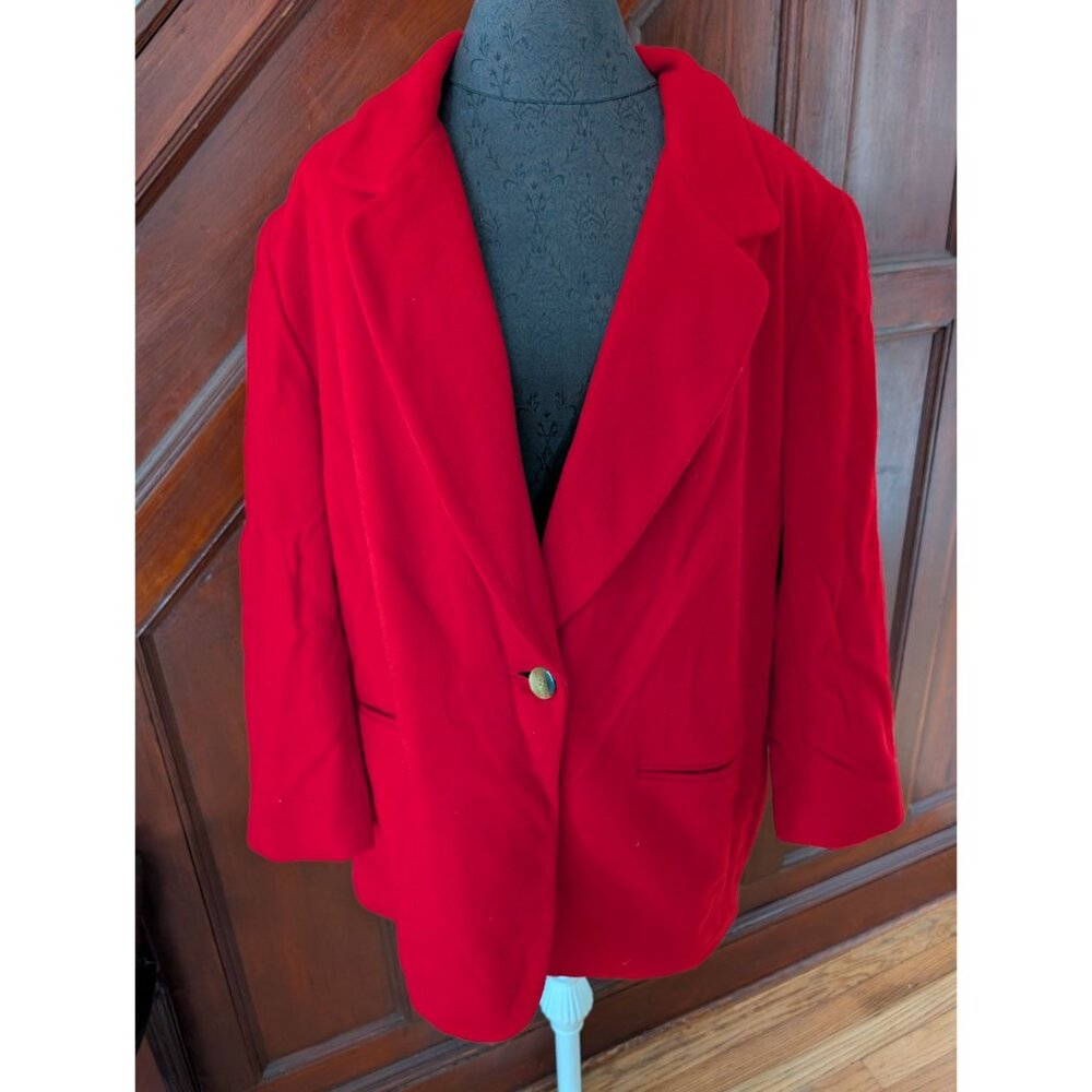 Andrea Viccaro Womens Red Wool Blend Blazer 20W With Single Button Closure
